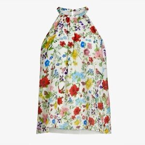 NEW Alice + Olivia Top Floral Erna Halter Blouse Chiffon Silk Cotton Retail $350